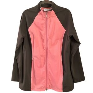 d&co ACTIVE Women's Funnel Neck Jacket Pink Coral Olive Green‎ Track Size Medium